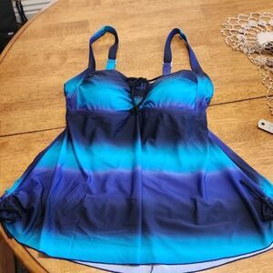 Blue and Black Gradient Tankini Top